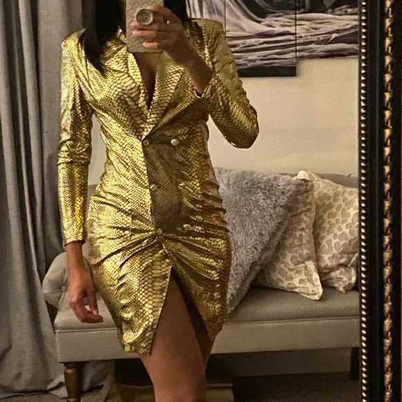 Gold Snake Print Mini Dress Women | Color: Gold | Size: S | Fminaya2312'S Closet